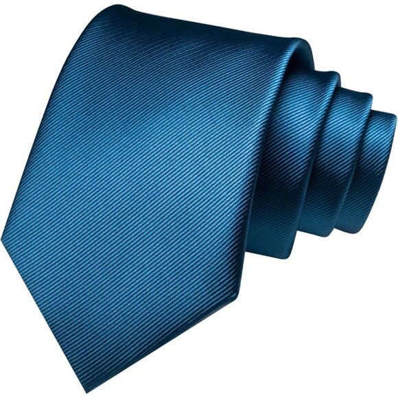 Men\'s Peacock Blue Solid Color Formal Necktie And Pocket Square Tie Clip Sets